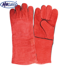 NMSAFETY guante de mangas de soldadura de piel de vaca roja